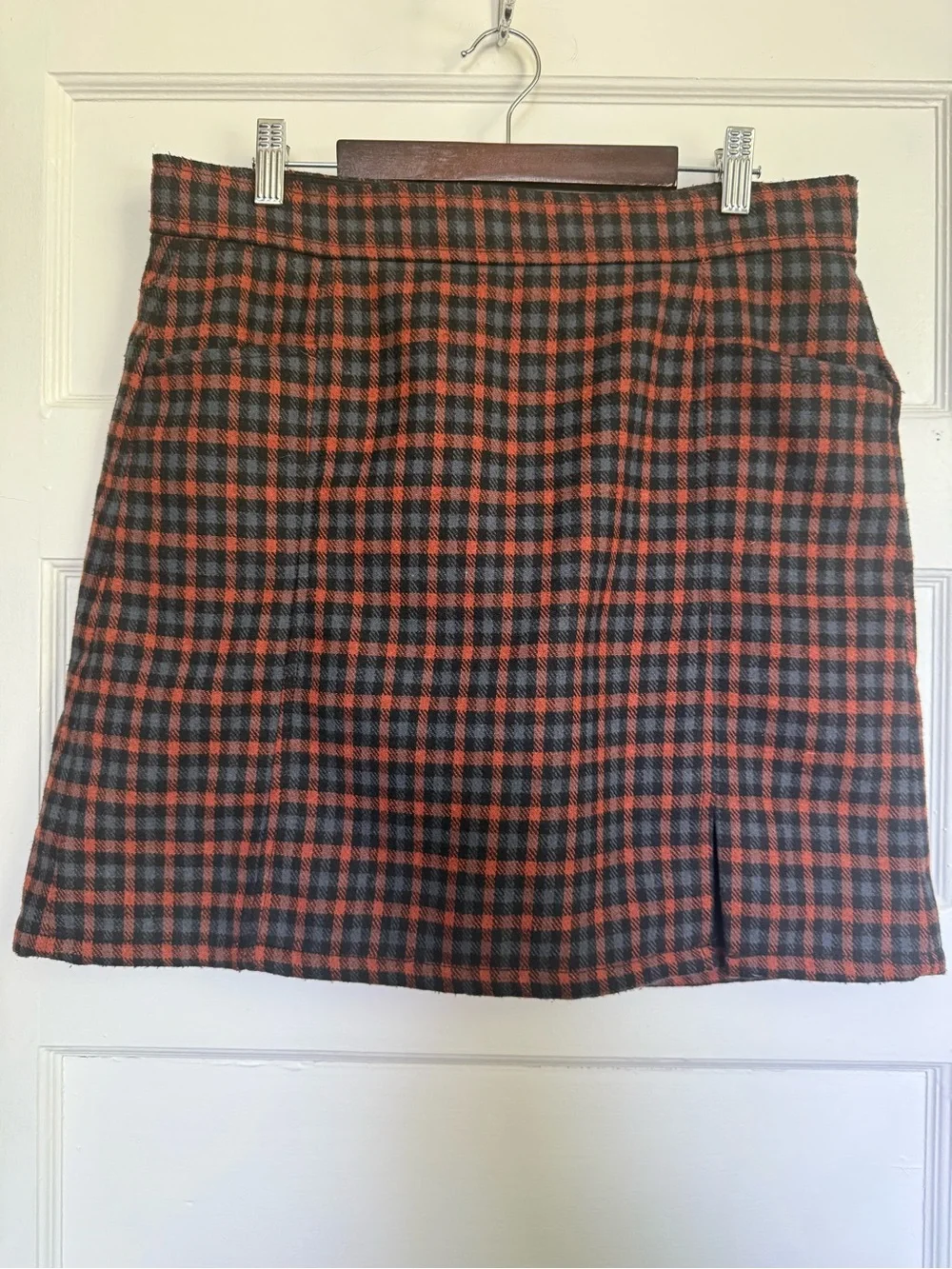 LOFT Plaid Wool Blend Mini Skirt Black/Orange W/Side slit Fall Grunge Revival 6